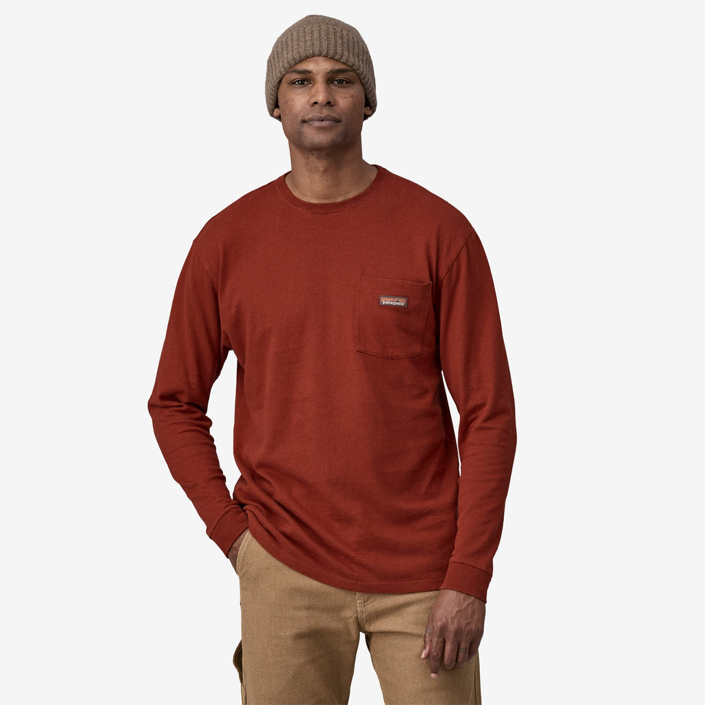 Men's Long-Sleeved Work Pocket T-Shirt - Maroon