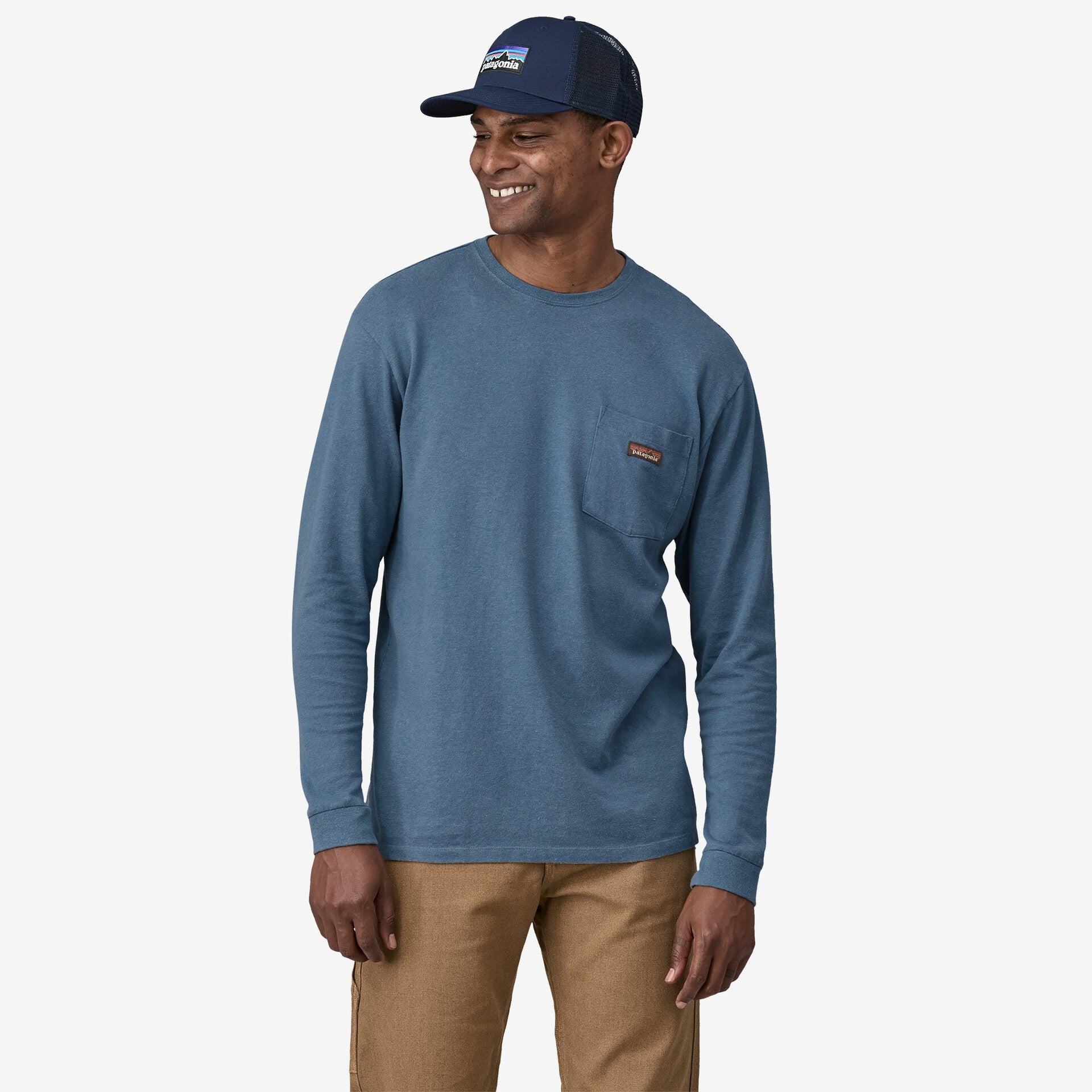 Men's Long-Sleeved Work Pocket T-Shirt - Slate Blue