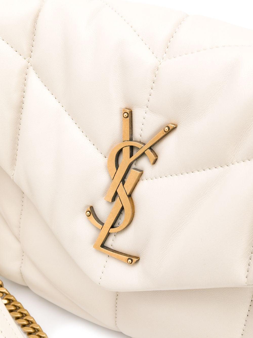 SAINT LAURENT Luxurious White Lamb Skin Puffer Shoulder Handbag for Women