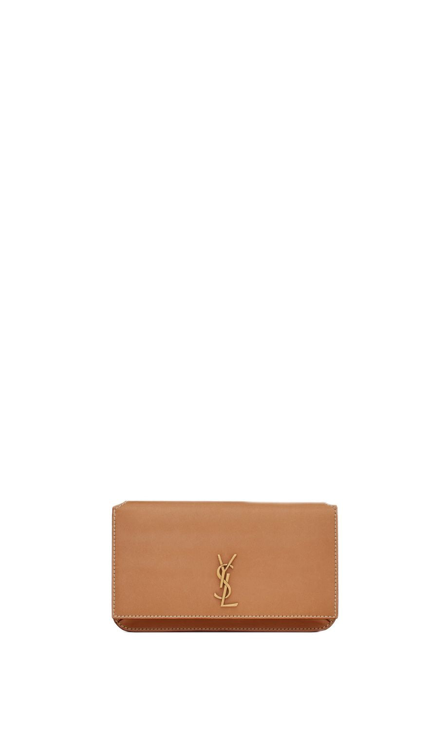 SAINT LAURENT Vintage Brown Gold Calf Leather Phone Holder for Women