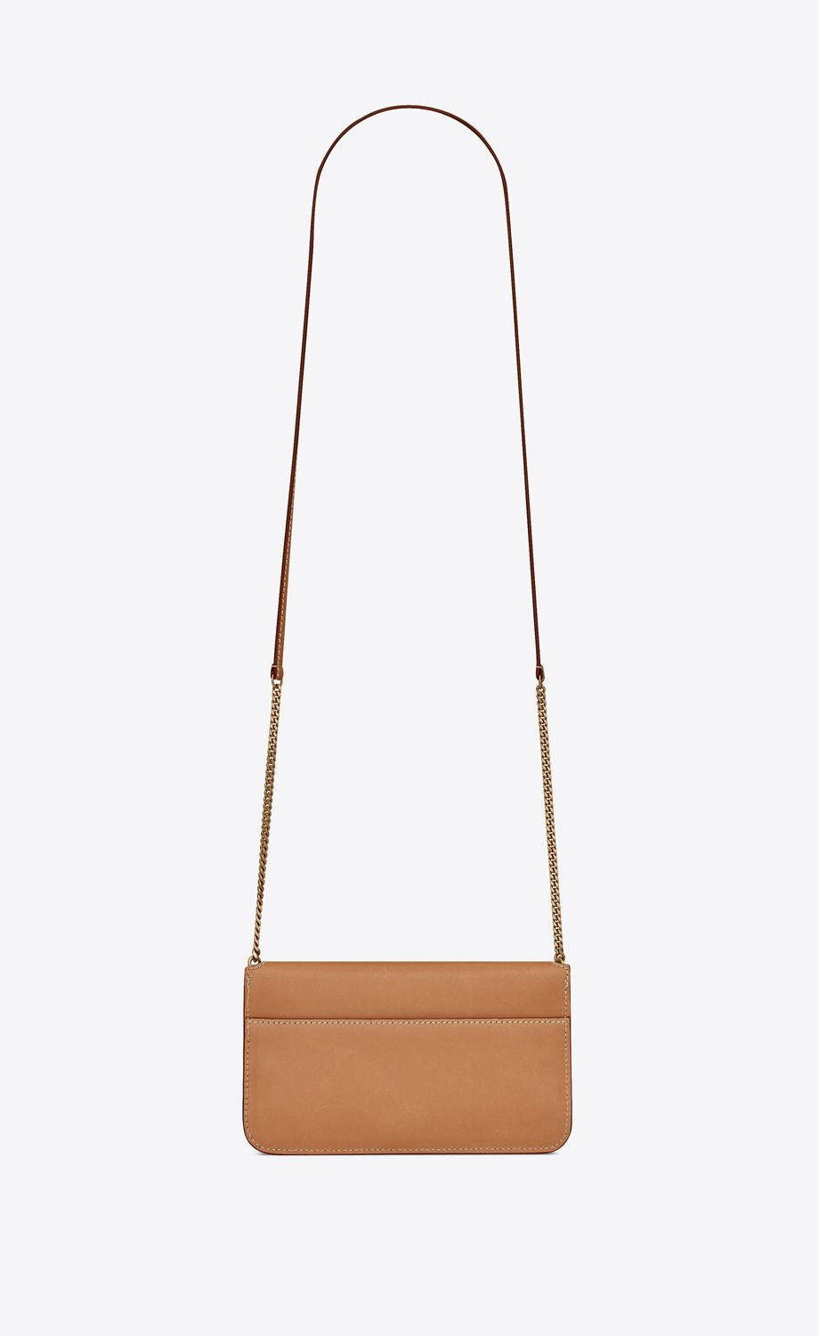 SAINT LAURENT Vintage Brown Gold Calf Leather Phone Holder for Women