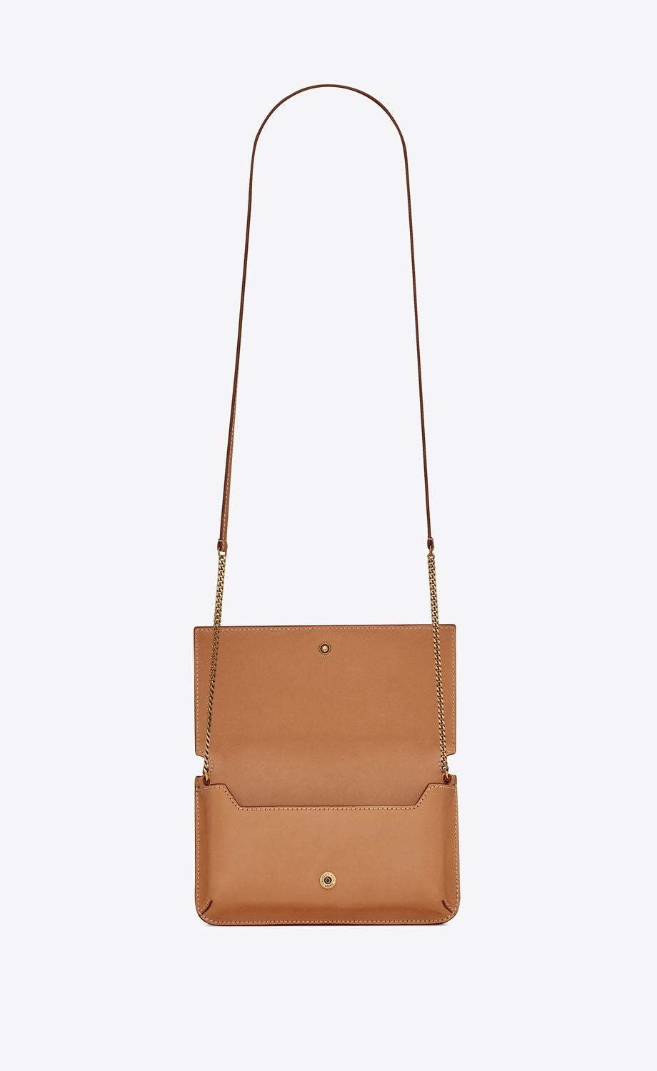 SAINT LAURENT Vintage Brown Gold Calf Leather Phone Holder for Women