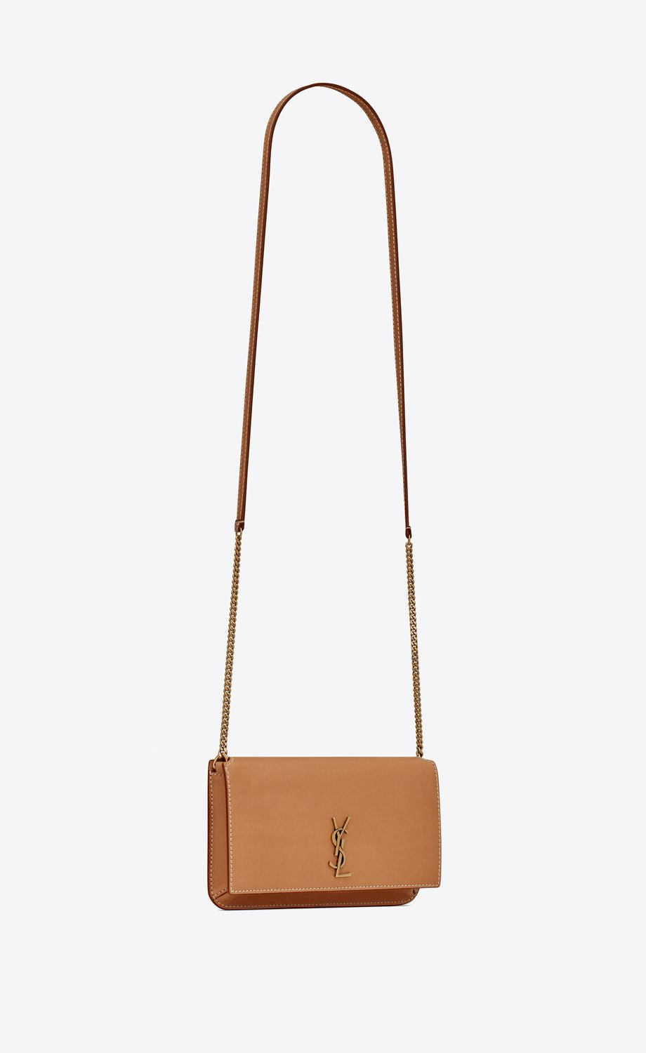 SAINT LAURENT Vintage Brown Gold Calf Leather Phone Holder for Women