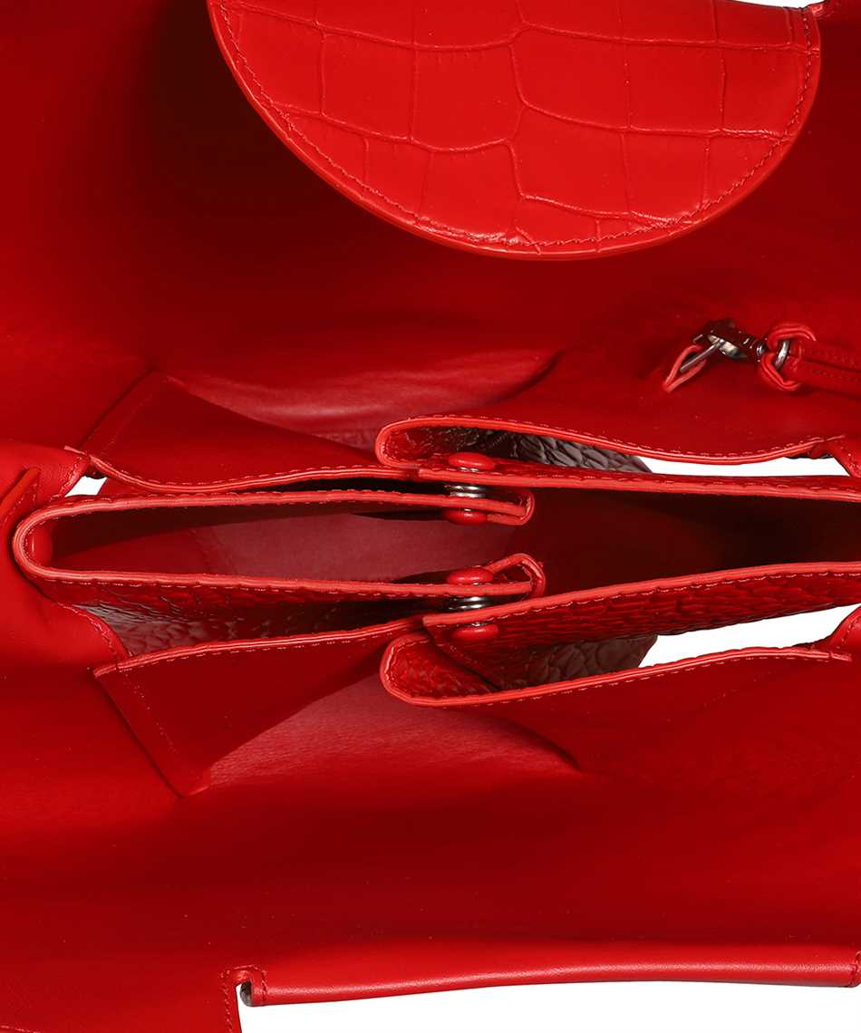 BOTTEGA VENETA Chic Red Croc-Print Leather Top-Handle Handbag with Silver-Tone Accents, Medium Size