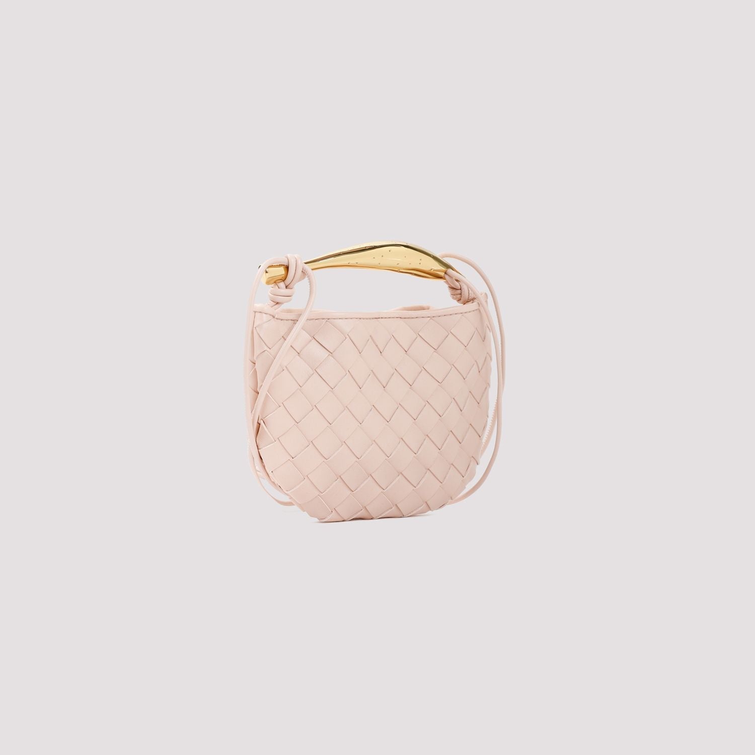 BOTTEGA VENETA Mini Sardine White Lambskin Crossbody with Gold-Tone Handle - 12x20x2.5 cm