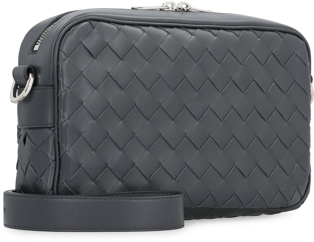 BOTTEGA VENETA Gray Intrecciato Mini Camera Bag with Adjustable Strap for Men