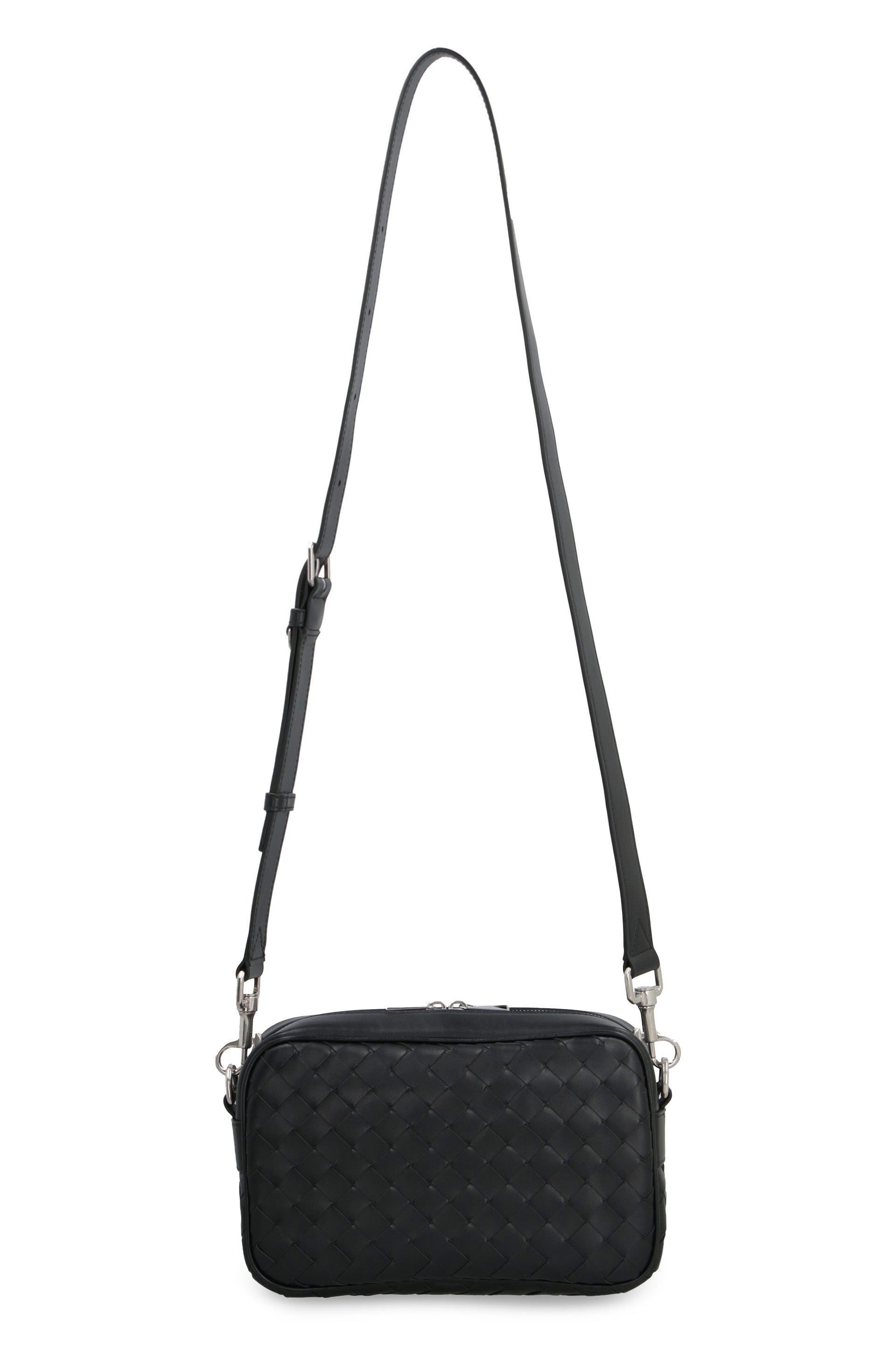 BOTTEGA VENETA Mini Intrecciato Woven Leather Camera Bag with Adjustable Strap, Black