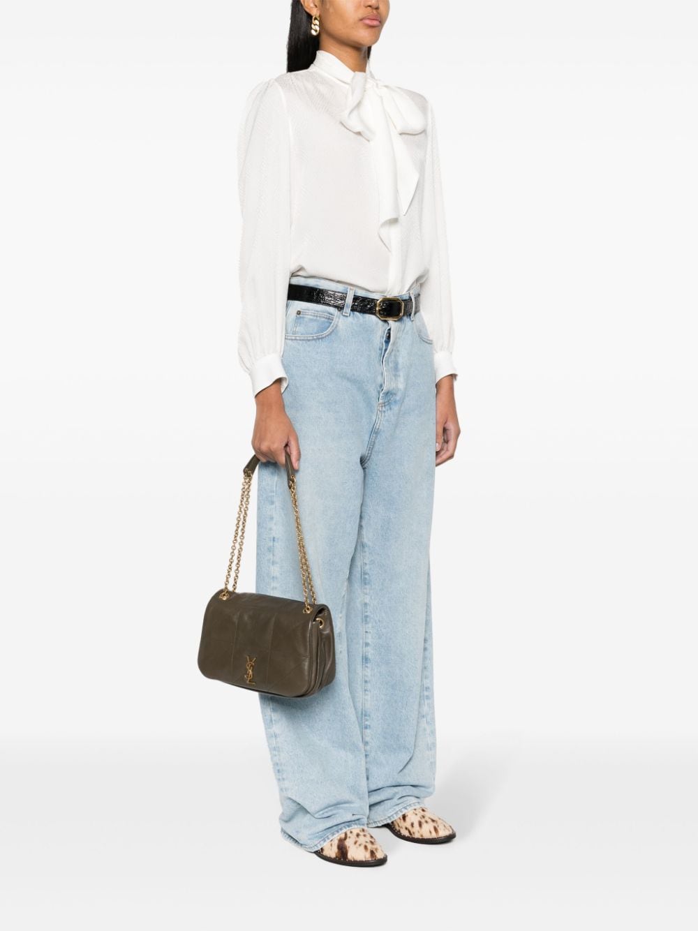 SAINT LAURENT Taupe Acolchado Logo Pouch Handbag for Women - SS24 Collection