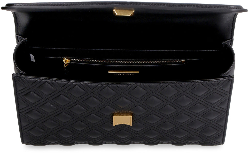 TORY BURCH Stylish Black Leather Convertible Shoulder Handbag for Women