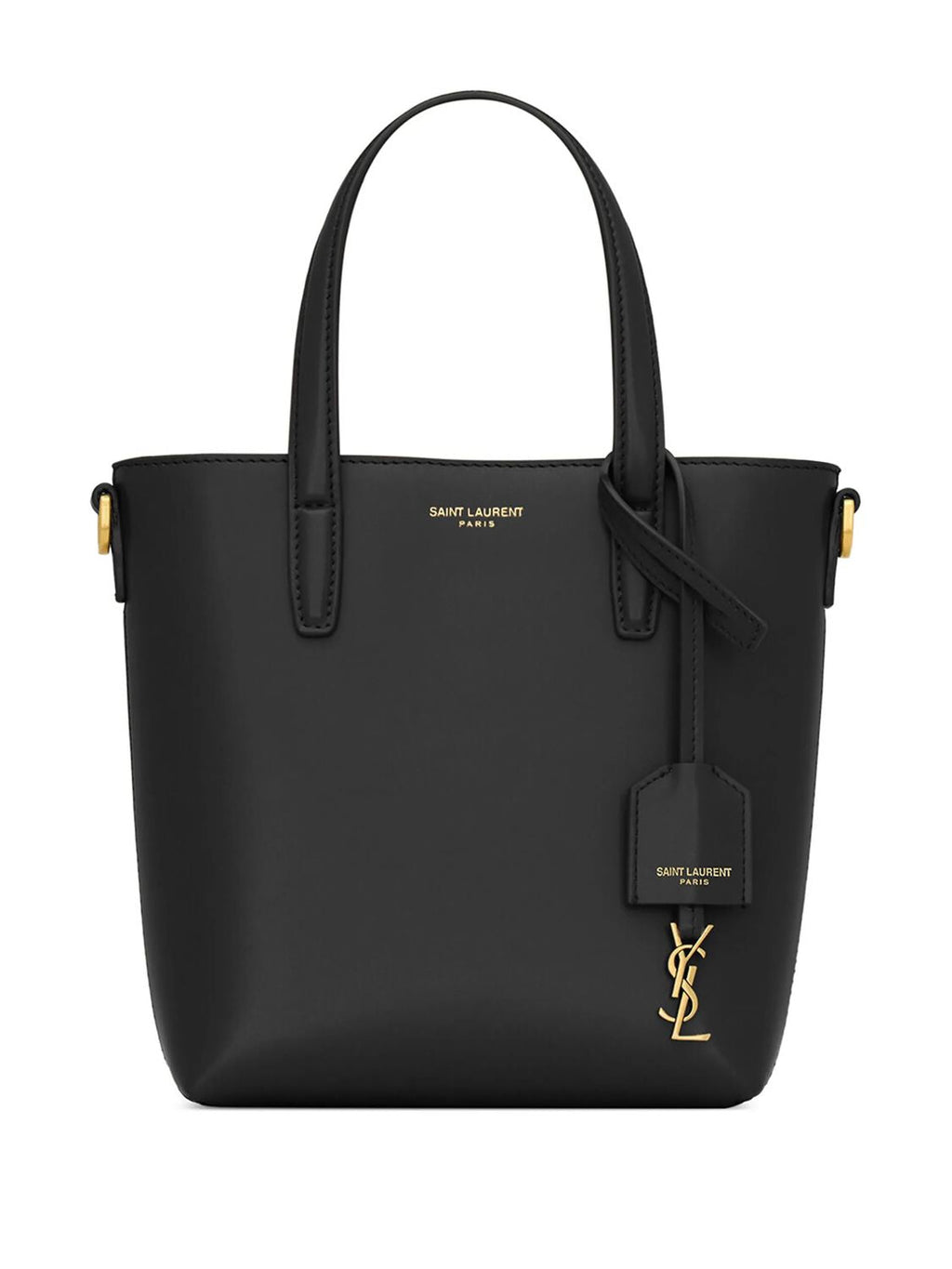 SAINT LAURENT Mini Cream Lambskin Leather Shopping Bag with Cassandre Charm and Shoulder Strap, 18x17x8cm