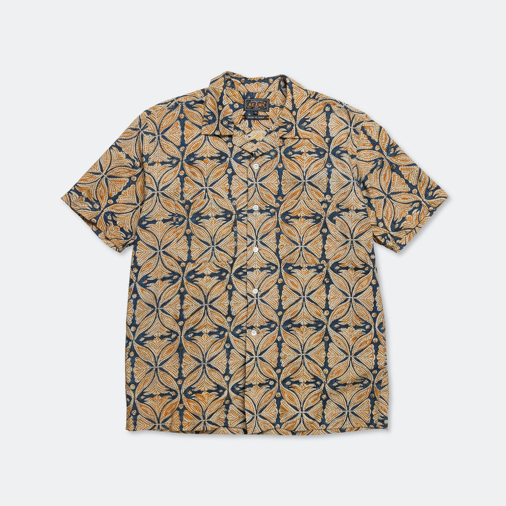 Open Collar Block Print Shirt - Blue