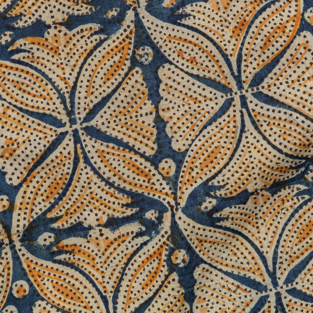 Open Collar Block Print Shirt - Blue