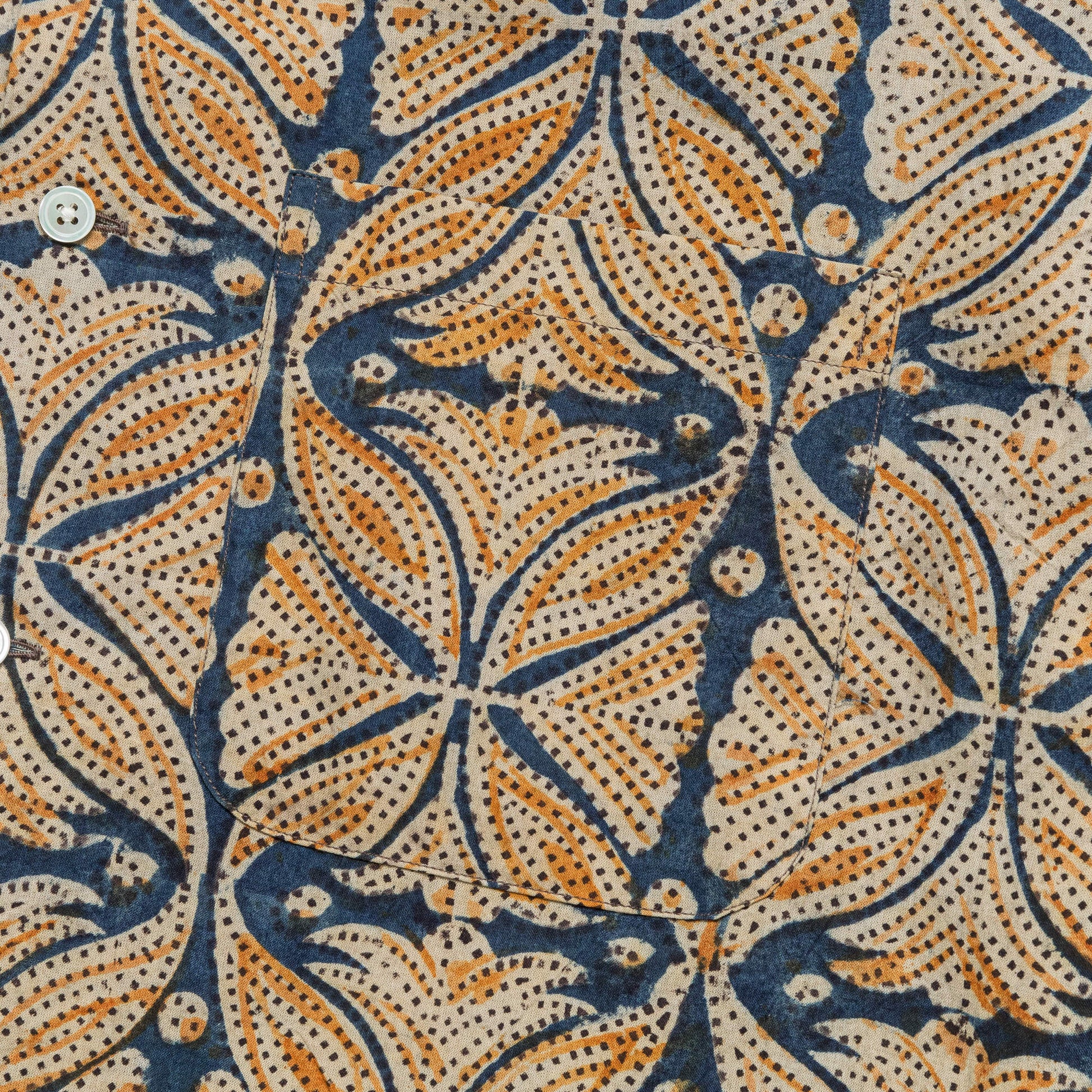Open Collar Block Print Shirt - Blue