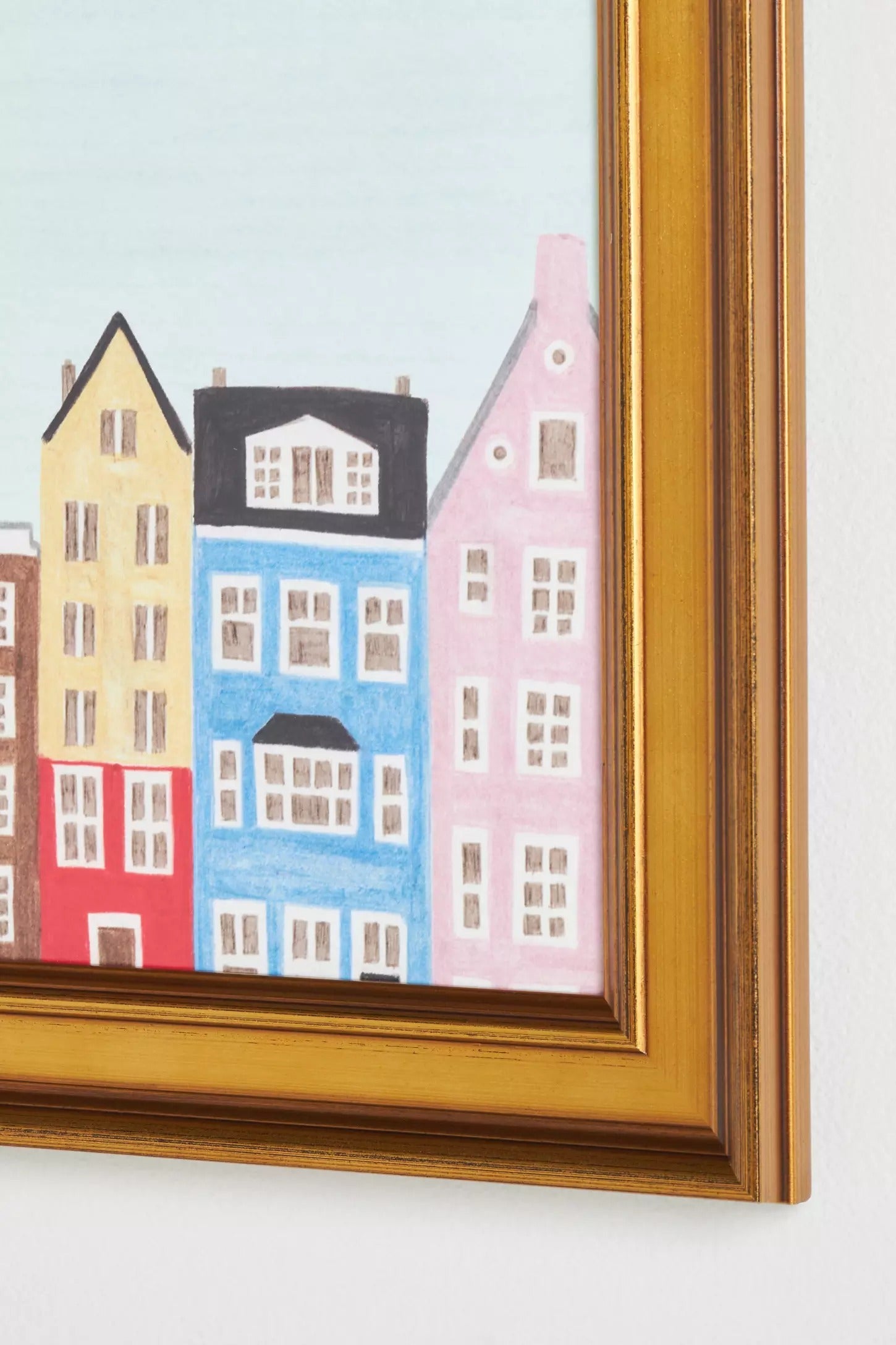 Amsterdam, Netherlands, Holland Row Houses Colorful Illustration Art Print Wall Art