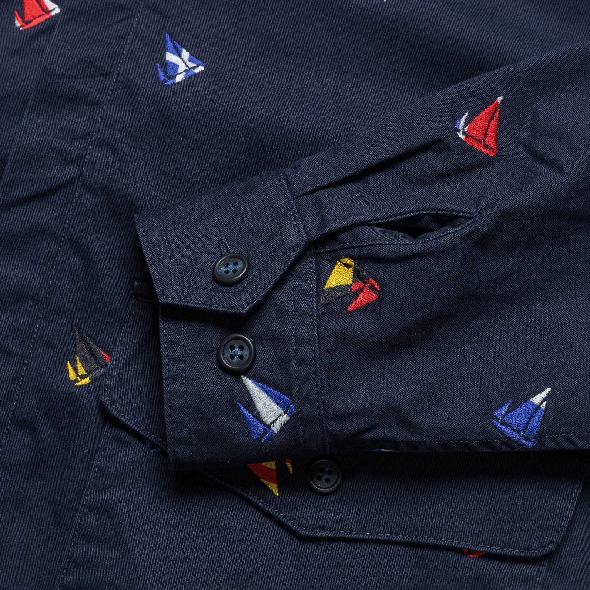 Zipper Blouson Embroidery On Print - Navy