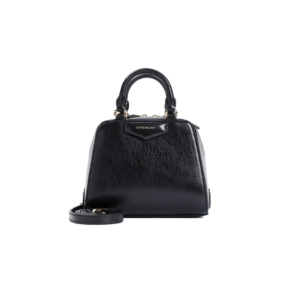 GIVENCHY Elegant Mini Top Handle Handbag in Black Buffalo Leather (6.5'x5.1'x3.9')