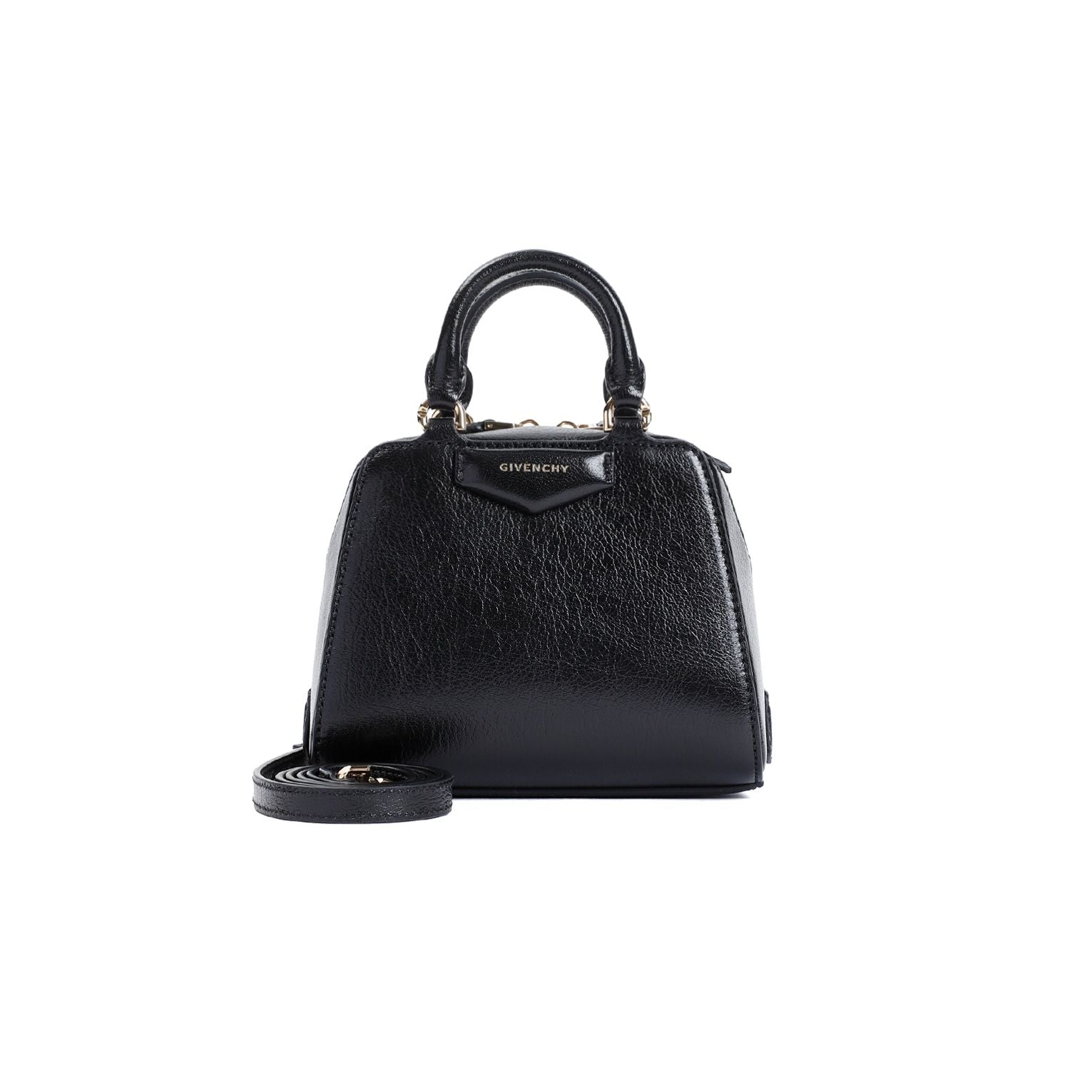 GIVENCHY Elegant Mini Top Handle Handbag in Black Buffalo Leather (6.5'x5.1'x3.9')