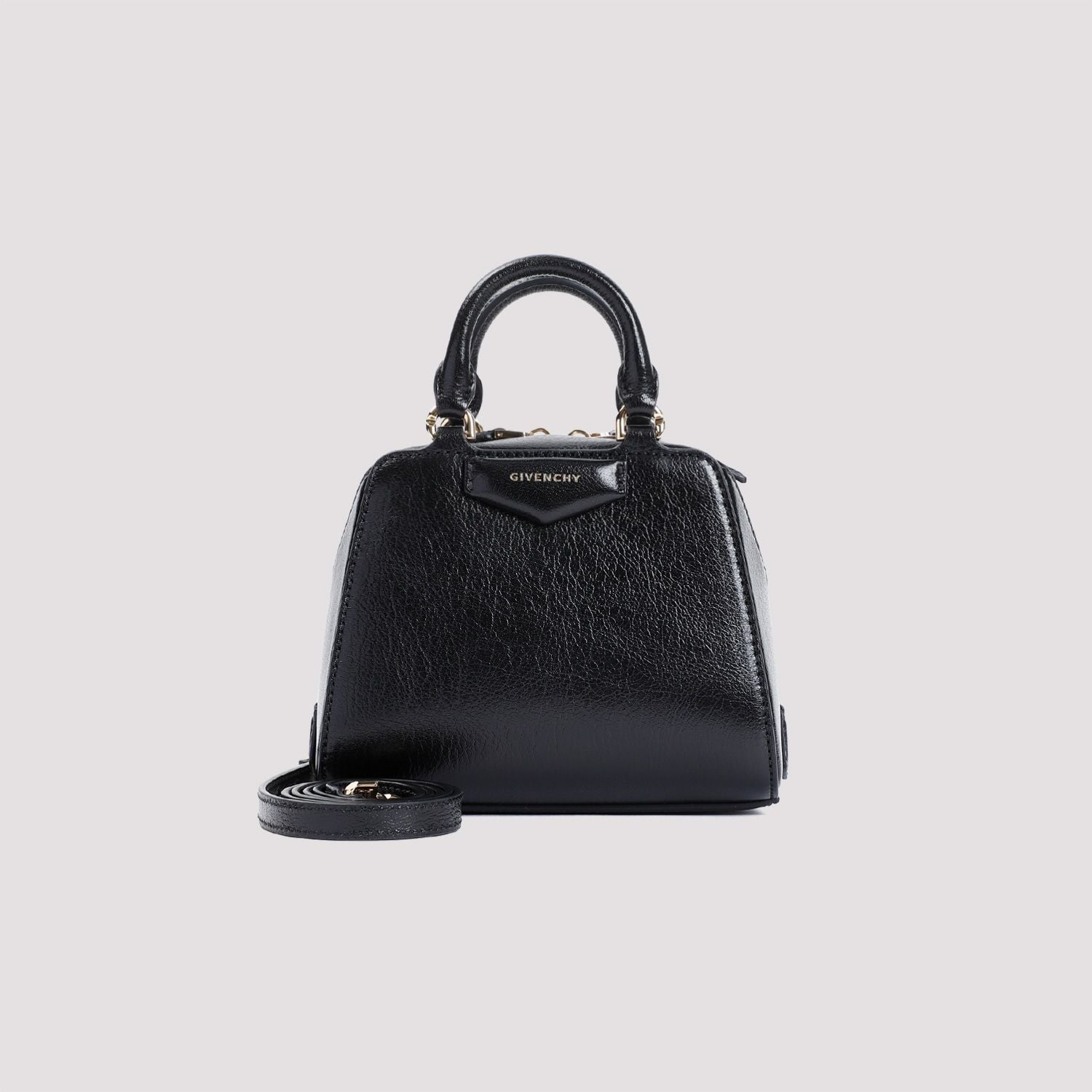 GIVENCHY Elegant Mini Top Handle Handbag in Black Buffalo Leather (6.5'x5.1'x3.9')