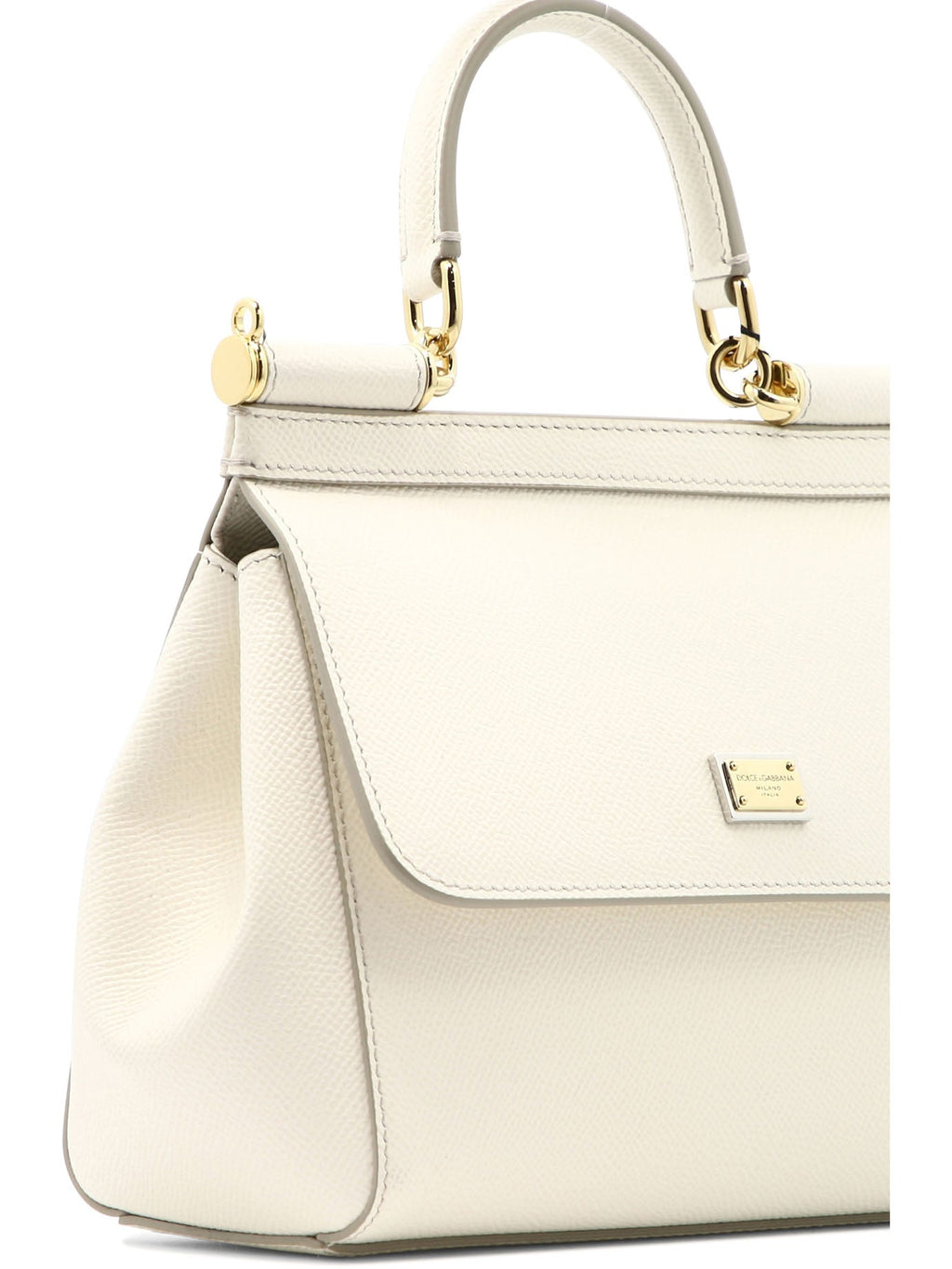 DOLCE & GABBANA 'Small Sicily' White Leather Top-Handle Handbag for Women