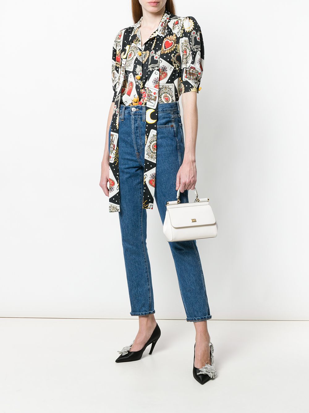 DOLCE & GABBANA 'Small Sicily' White Leather Top-Handle Handbag for Women