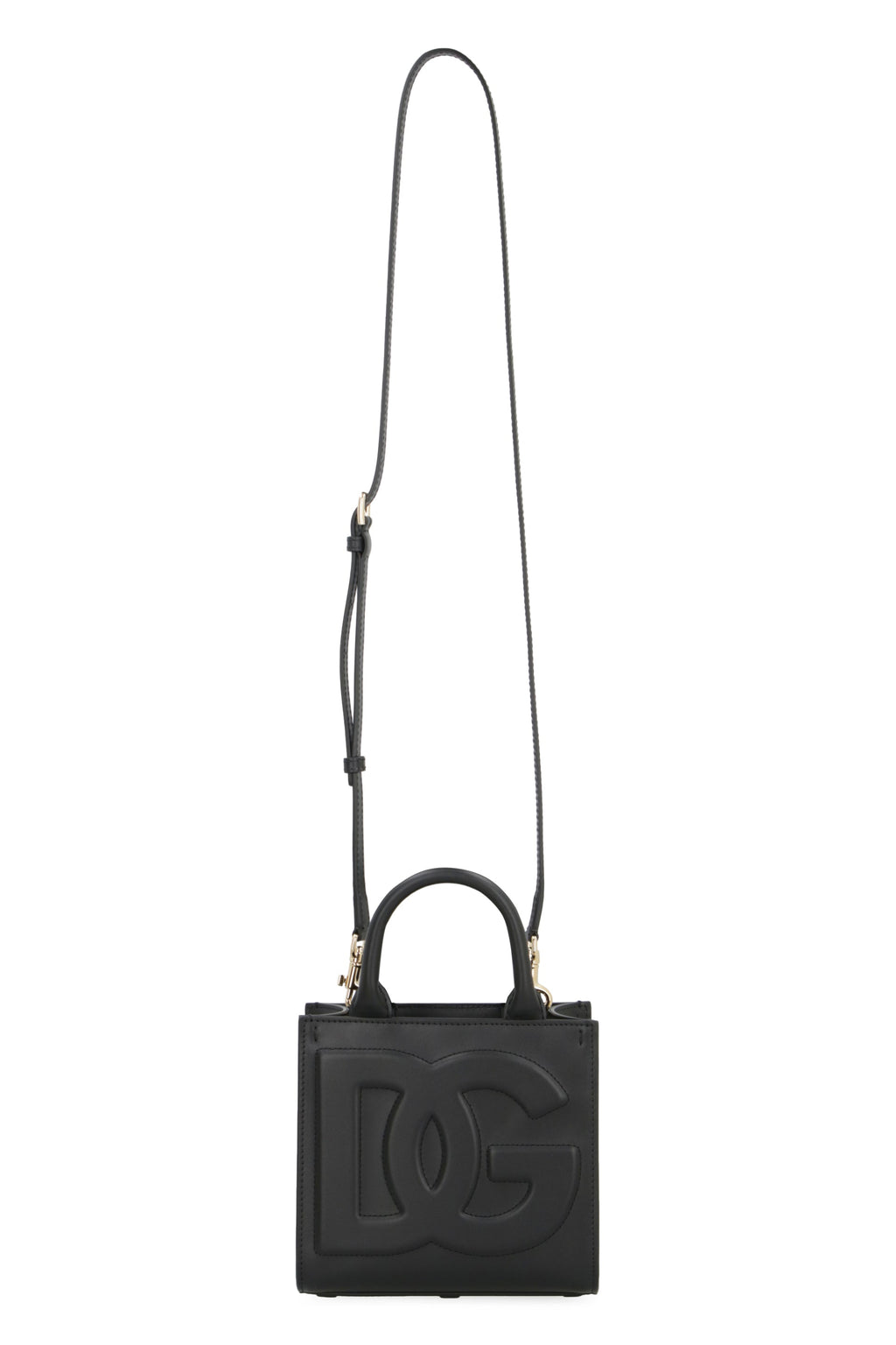 DOLCE & GABBANA Smooth Calfskin Mini Handbag with Gold-Tone Hardware and Removable Strap, Black - 17.5cm x 16cm x 6cm
