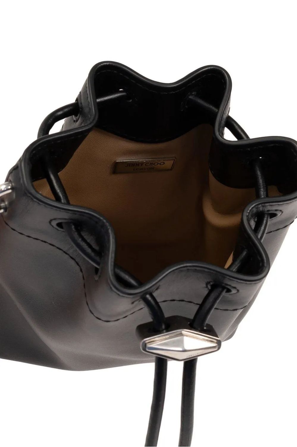 JIMMY CHOO Elegant Mini Bucket Bag in Metallic Black Leather