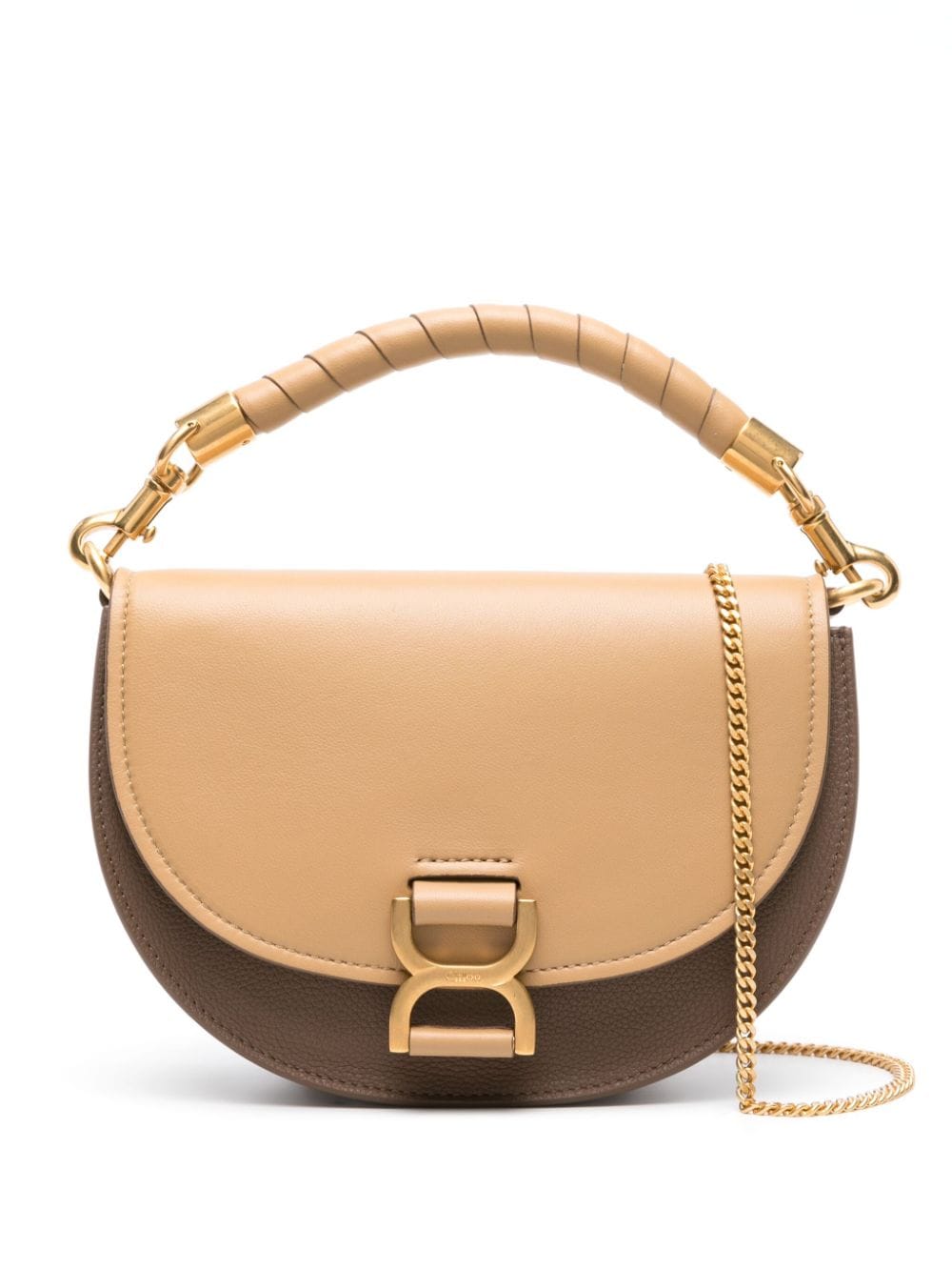 CHLOÉ Cream Brown Mini Marcie Crossbody Leather Handbag for Women
