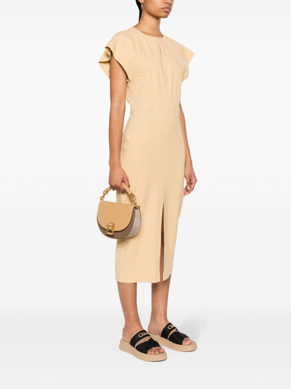 CHLOÉ Cream Brown Mini Marcie Crossbody Leather Handbag for Women