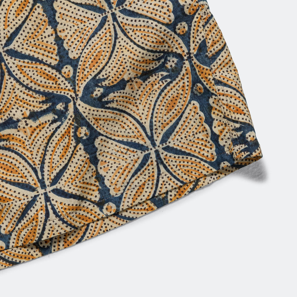 Open Collar Block Print Shirt - Blue
