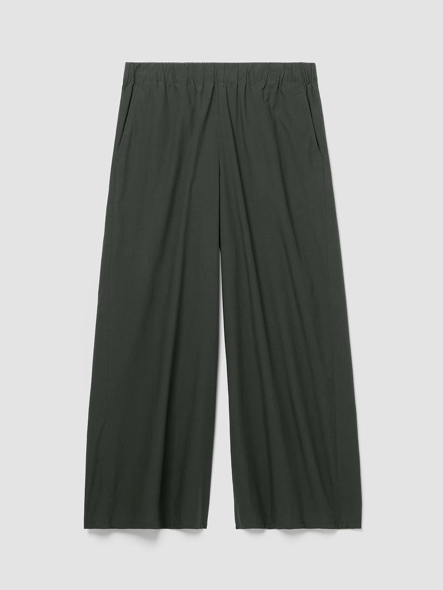 Washed Organic Cotton Poplin Wide-Leg Pant - Green