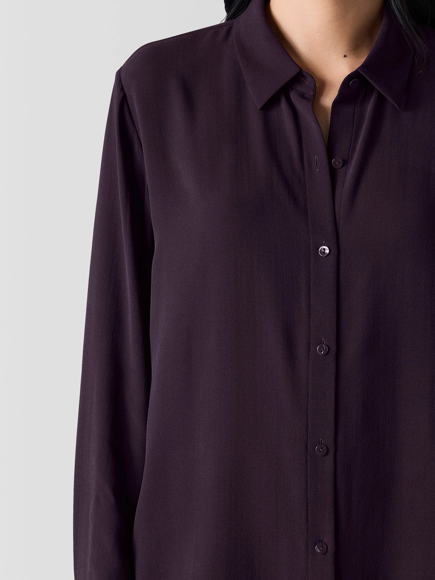 Silk Georgette Crepe Classic Collar Shirt - Dark Purple