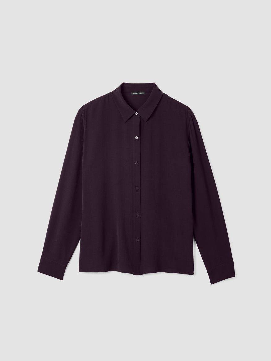Silk Georgette Crepe Classic Collar Shirt - Dark Purple