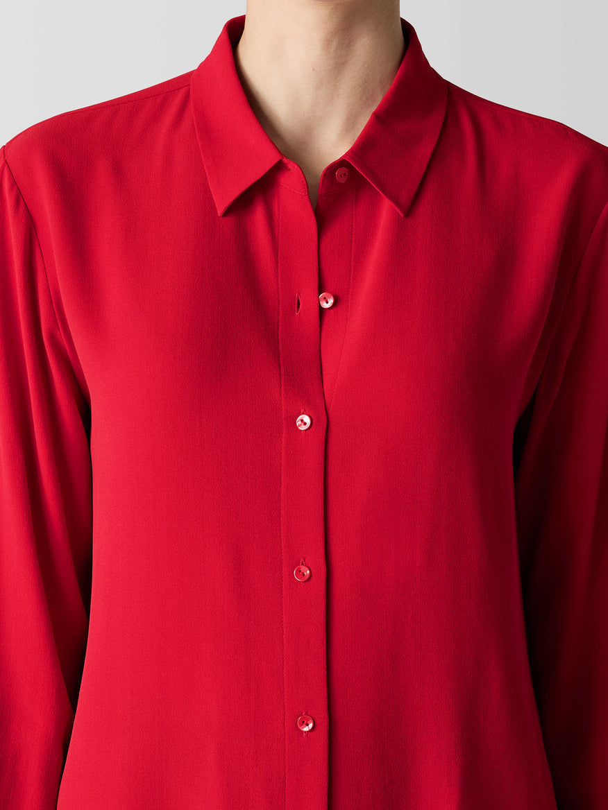 Silk Georgette Crepe Classic Collar Shirt - Red