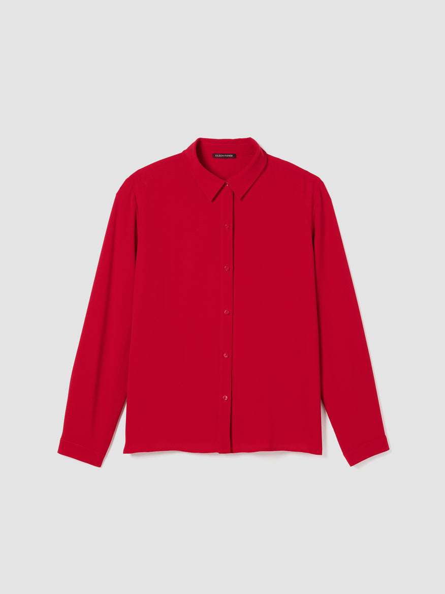 Silk Georgette Crepe Classic Collar Shirt - Red
