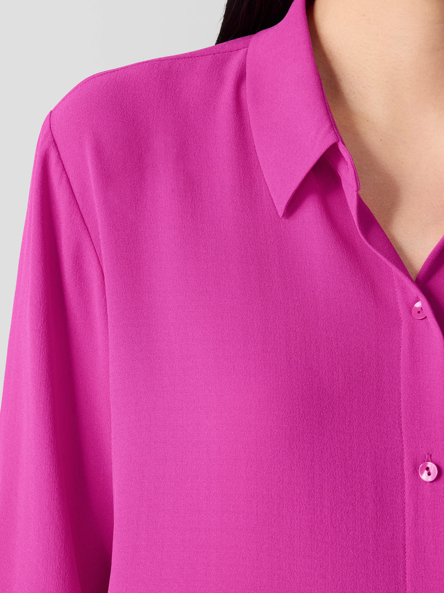 Silk Georgette Crepe Classic Collar Shirt - Pink