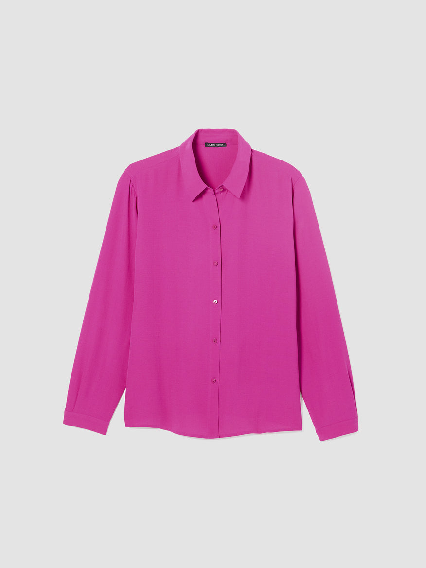 Silk Georgette Crepe Classic Collar Shirt - Pink