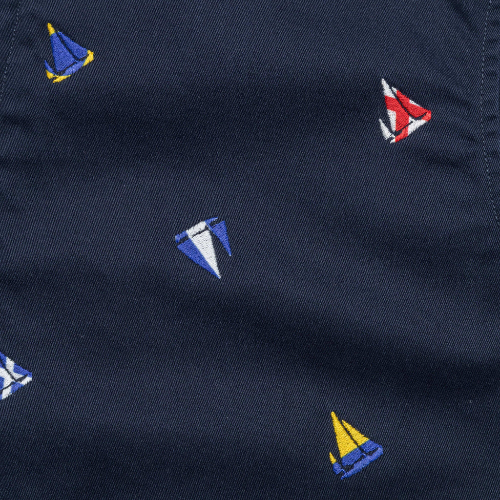 Zipper Blouson Embroidery On Print - Navy
