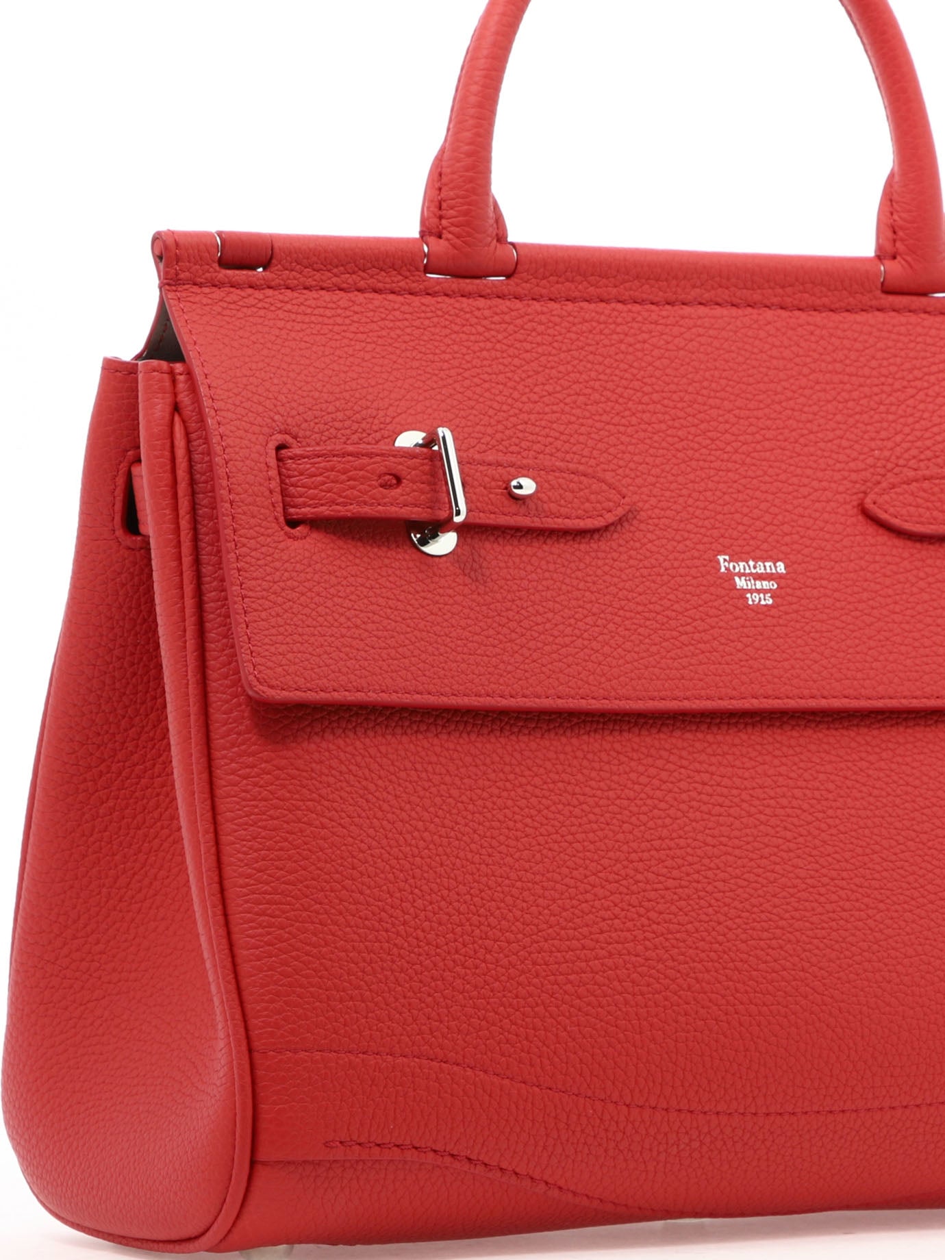 FONTANA MILANO 1915 Red Togo Leather Handbag with Belt Closure and Open Pockets for Women