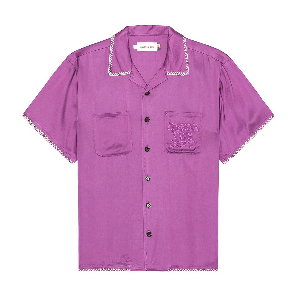 Blanket Stitch Woven Shirt - Purple