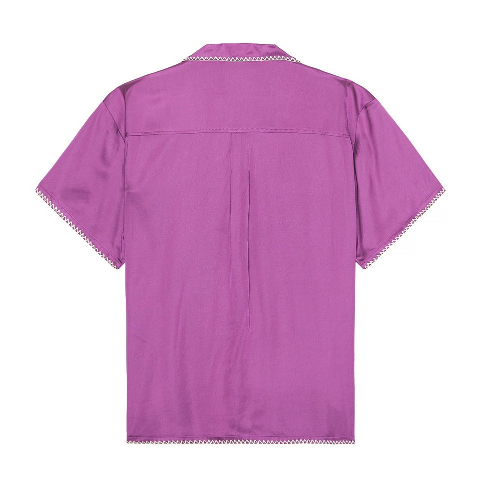 Blanket Stitch Woven Shirt - Purple