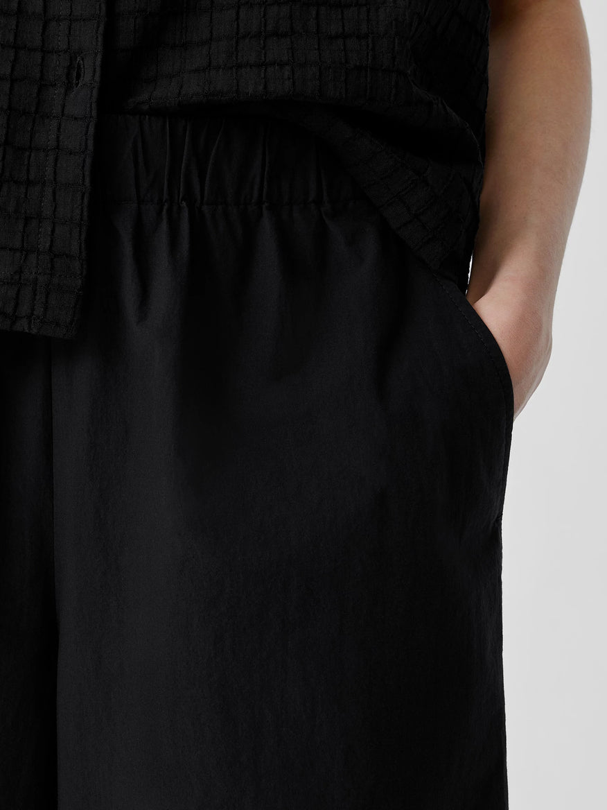 Washed Organic Cotton Poplin Wide-Leg Pant - Black