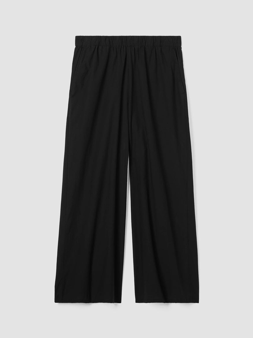 Washed Organic Cotton Poplin Wide-Leg Pant - Black