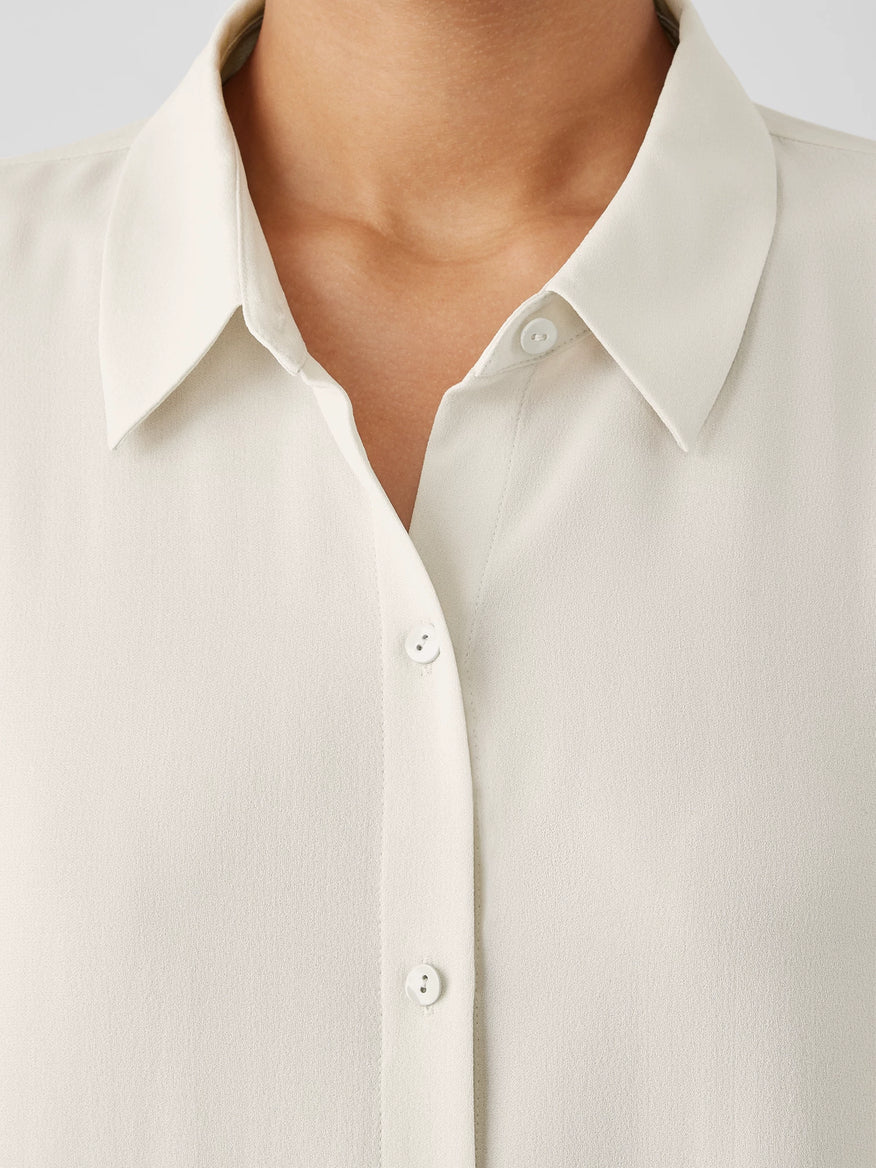 Silk Georgette Crepe Classic Collar Shirt - White