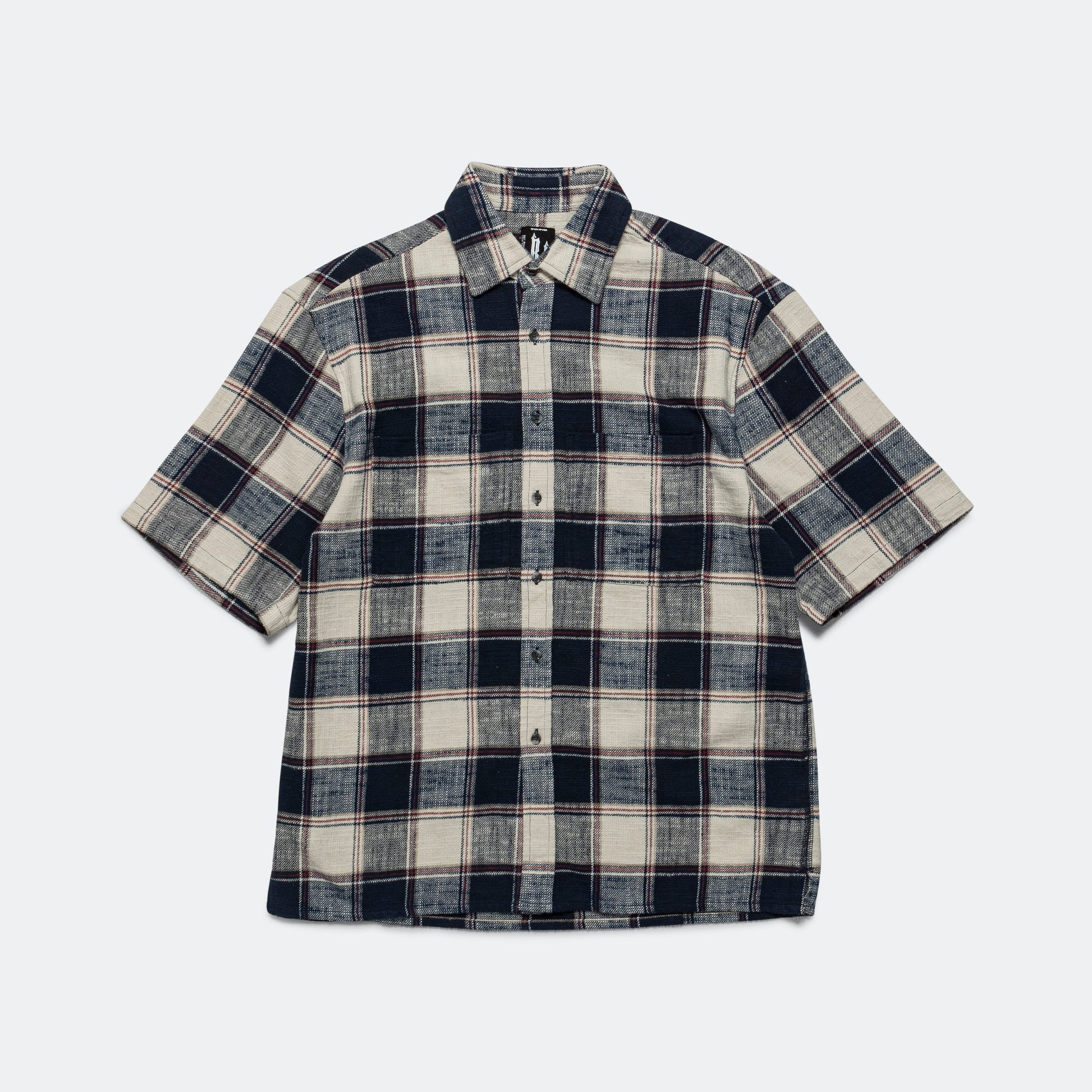 SS Pocket Shirt - Cream/Navy Plaid