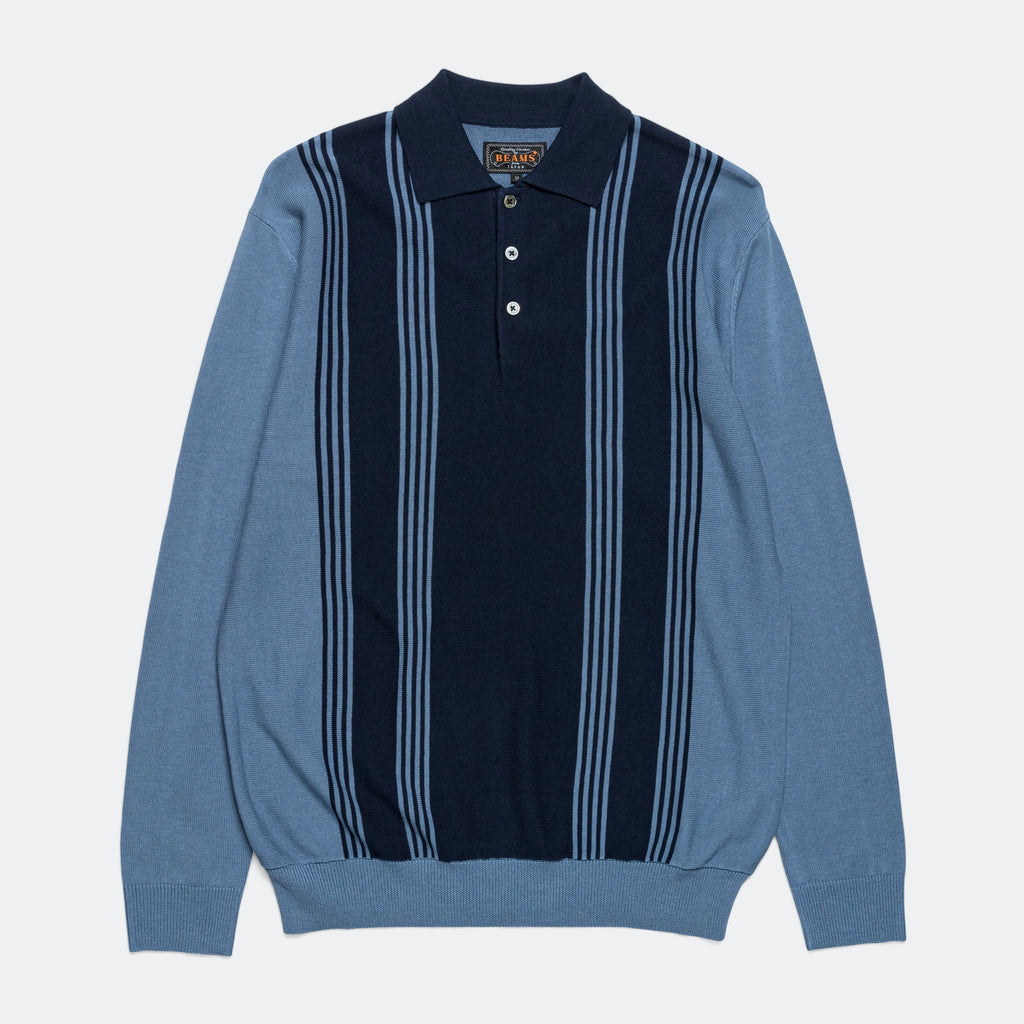 Knit Polo Stripe 12G - Blue