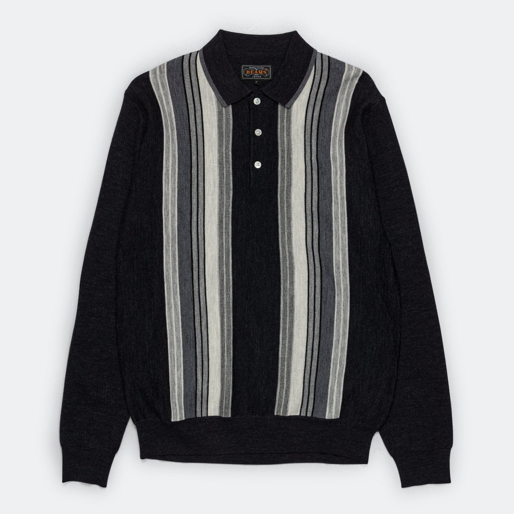 Knit Polo Stripe - Charcoal Grey