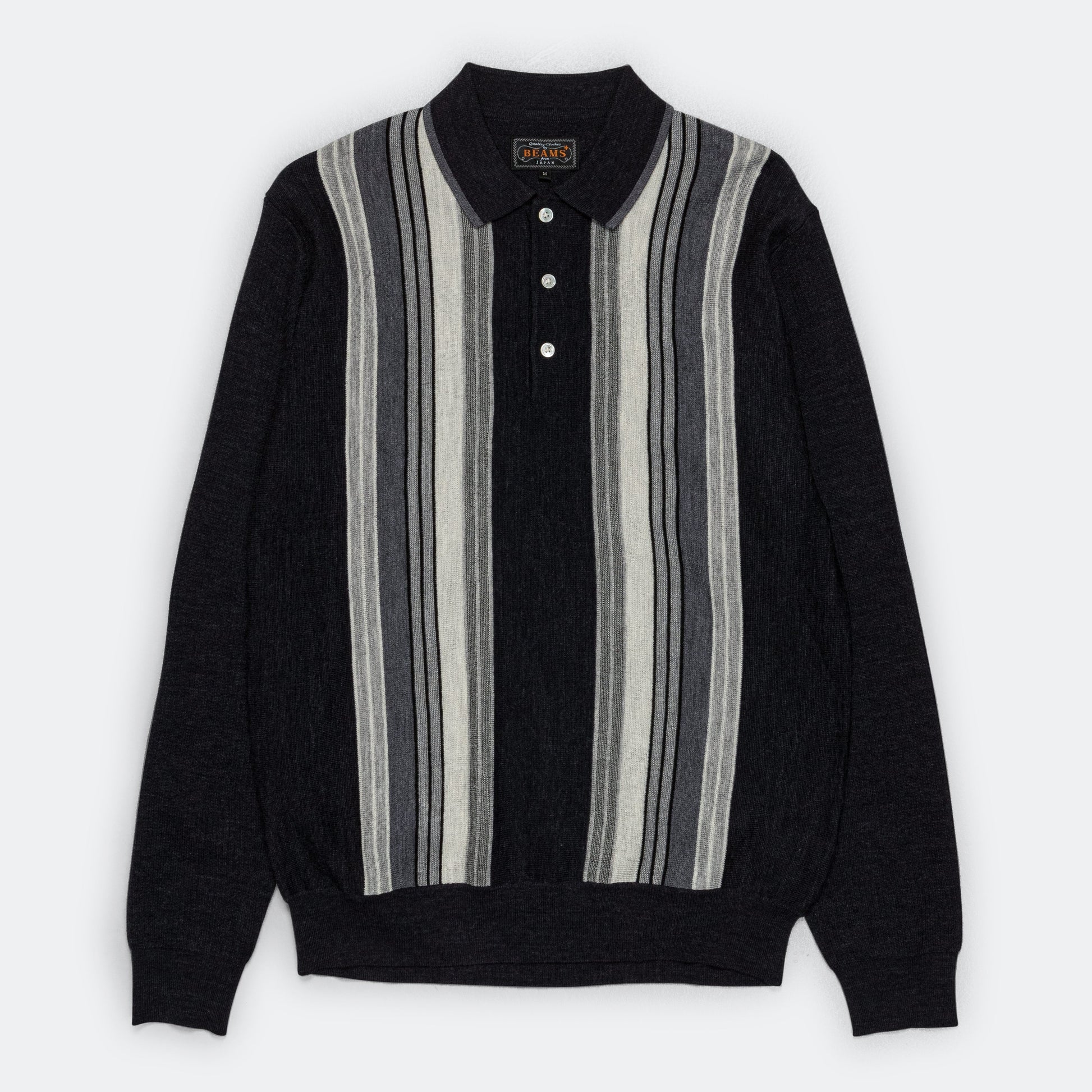 Knit Polo Stripe - Charcoal Grey