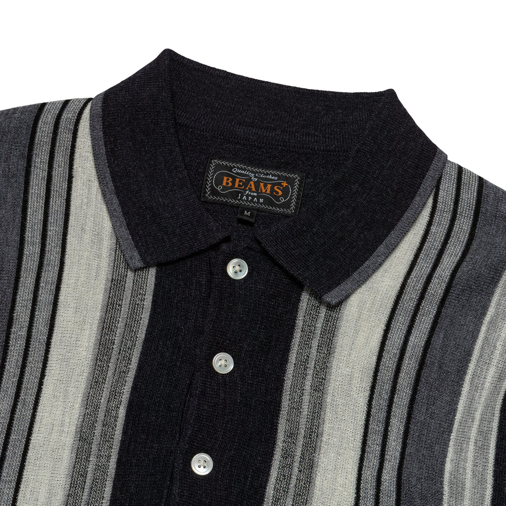 Knit Polo Stripe - Charcoal Grey