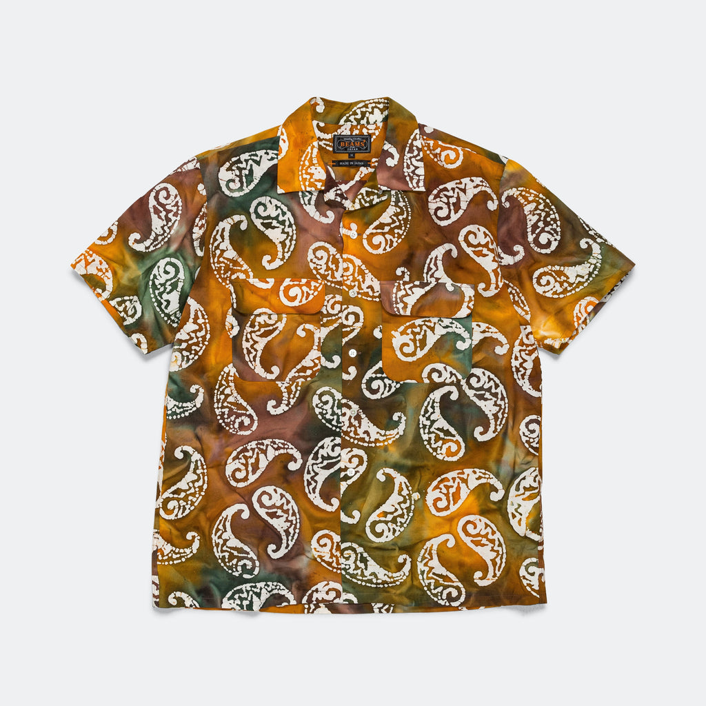 Open Collar Short Sleeve Batik Print - Brown