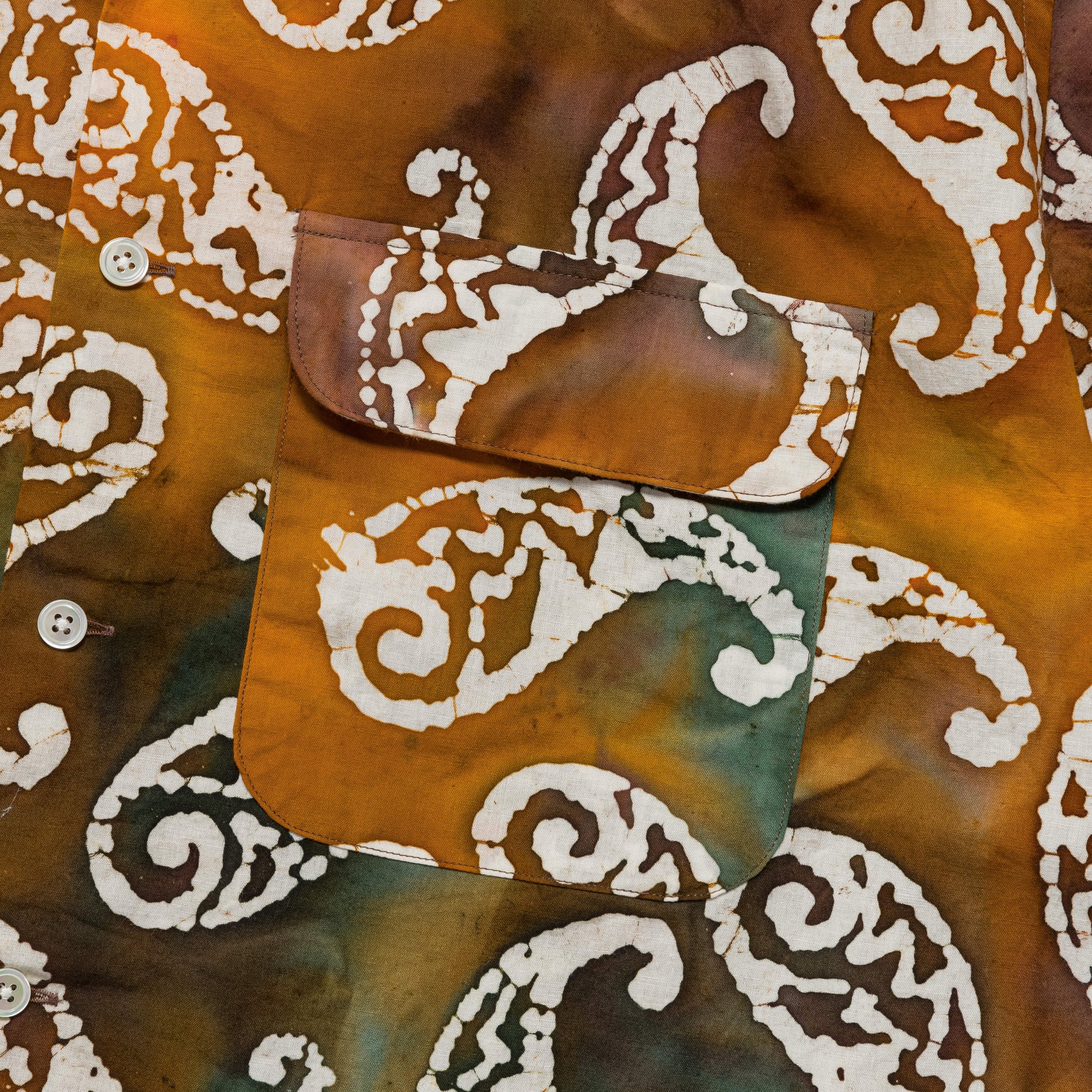 Open Collar Short Sleeve Batik Print - Brown